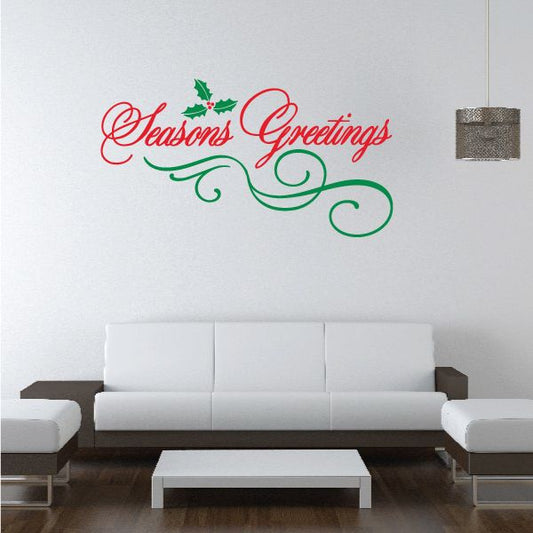 Image of Seaons Greetings with Holly Printed Decal