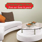 Holiday greeting sticker: green-bordered red banner with “SEASONS GREETINGS from our home to yours”