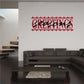 Seasons Greetings printed wall decal, red and black festive lettering