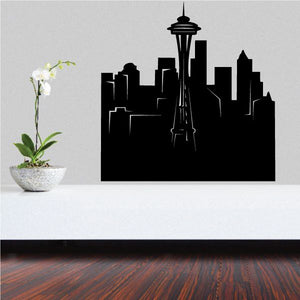 Black Space Needle and skyline wall decal silhouette