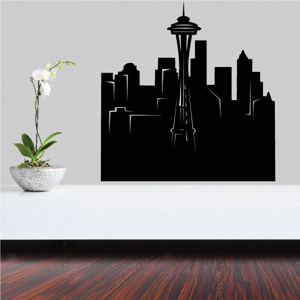 Black Space Needle and skyline wall decal silhouette