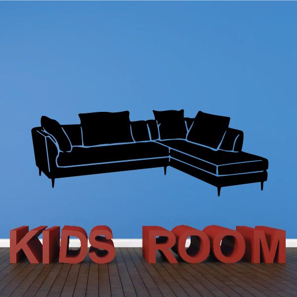 Sectional couch wall decal: "Kids Room" text