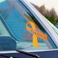 Orange self injury awareness day vinyl ribbon sticker with script text