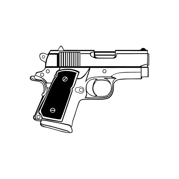 Semi-automatic pistol detail decal with black-and-white line art