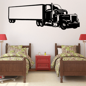 Semi truck wall decal, black vinyl graphic of a long-haul truck in side view