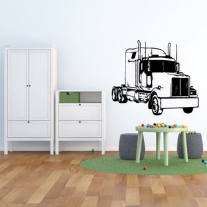 Semi truck wall decal vinyl sticker featuring a black truck silhouette