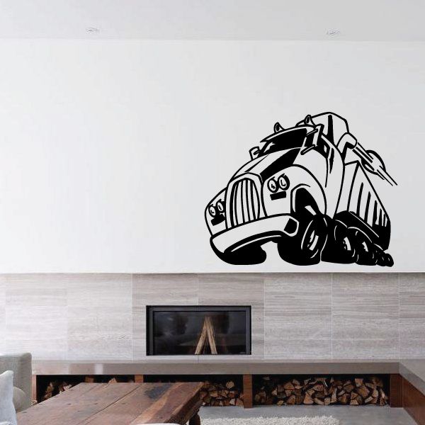 Semi truck vinyl wall decal with black outline truck illustration