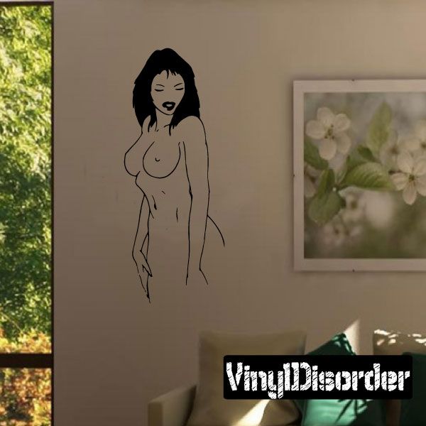 Nude woman outline decal, black line art wall sticker
