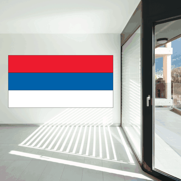 Rectangular Serbia flag sticker with red, blue, and white horizontal stripes