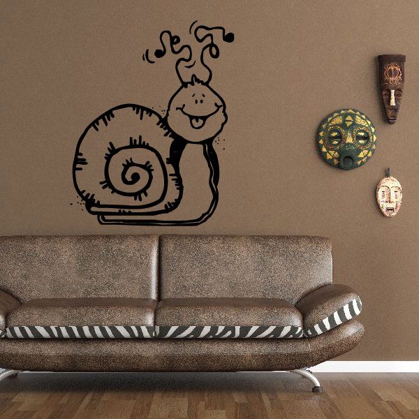 Black and white cartoon snail vinyl wall decal