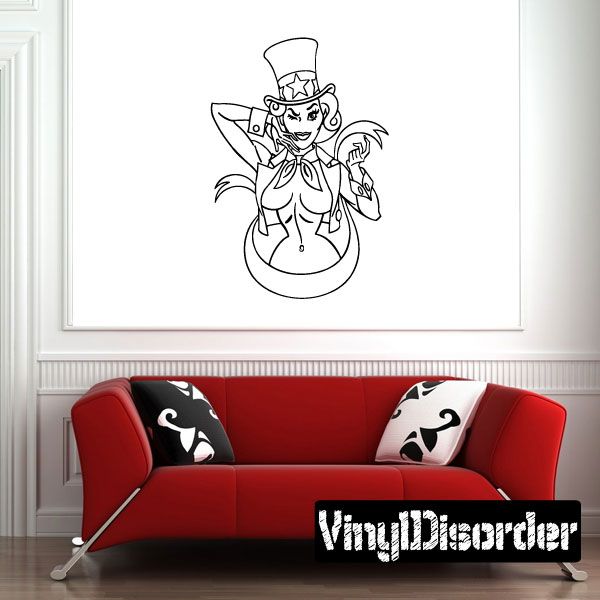 Line-art witch character decal with top hat and wand