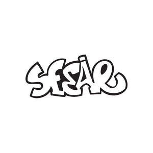 Graffiti decal with black bubble letters and graffiti tag style