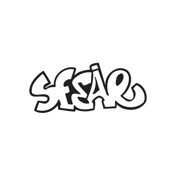 Graffiti decal with black bubble letters and graffiti tag style
