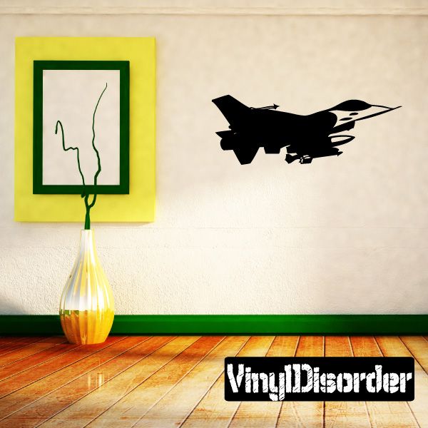 F-16 Fighting Falcon wall decal, black fighter jet silhouette
