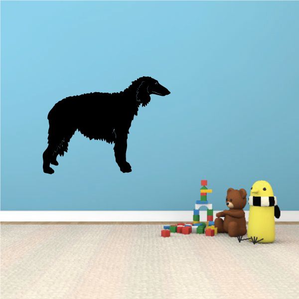 Shaggy Borzoi dog decal with black standing dog silhouette