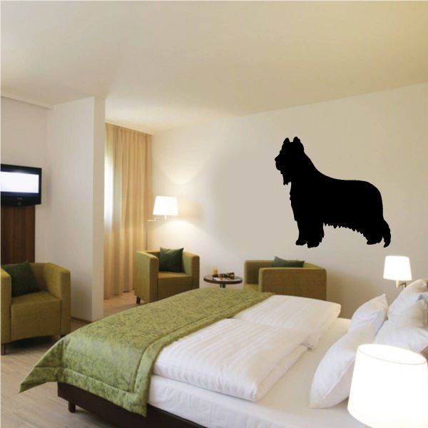 Shaggy Briard dog decal, black standing silhouette