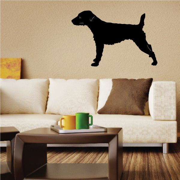 Parson Russell terrier wall decal, dark silhouette of standing shaggy dog