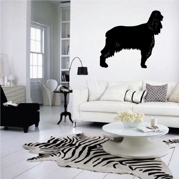 Shaggy Irish Setter decal with black dog silhouette profile