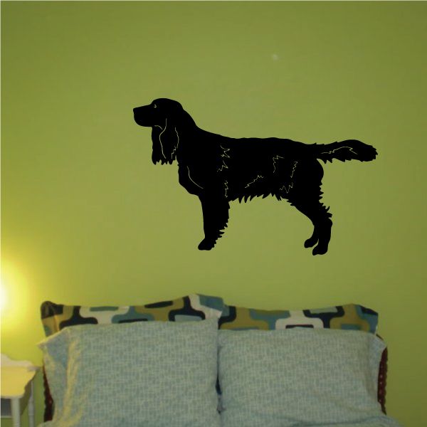 Shaggy retriever dog decal, black silhouette with shaggy fur and long tail