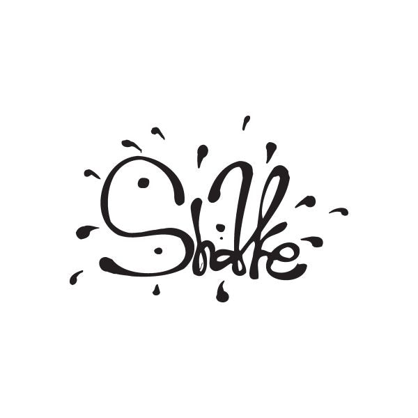 Graffiti decal with black “Shake” lettering and paint splatter accents