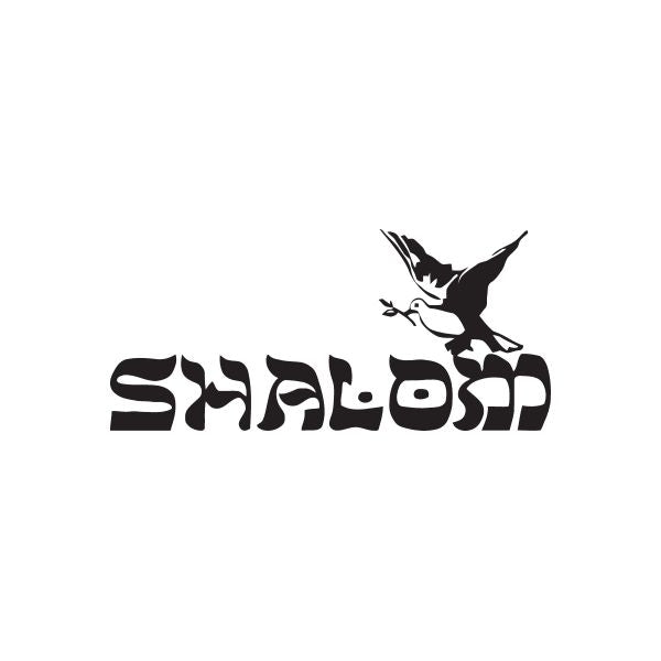Shalom dove decal with stylized lettering and flying dove