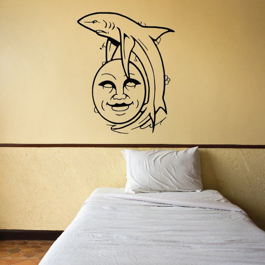 Image of Shark Leaping Over Moon Face Decal