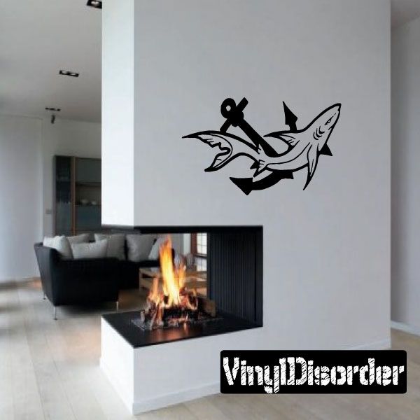 Image of Shark Swimming with Anchor Decal