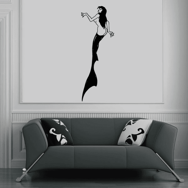 Shark-tailed mermaid wall decal, black swimming silhouette