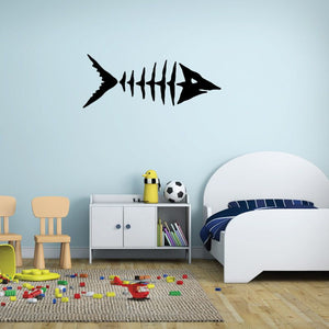 Fish skeleton wall decal, sharp fin and rib bones design in black