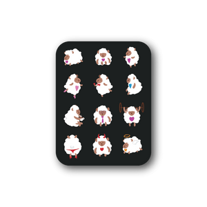 Sheep mood vinyl sticker with 12 cartoon sheep faces and bodies