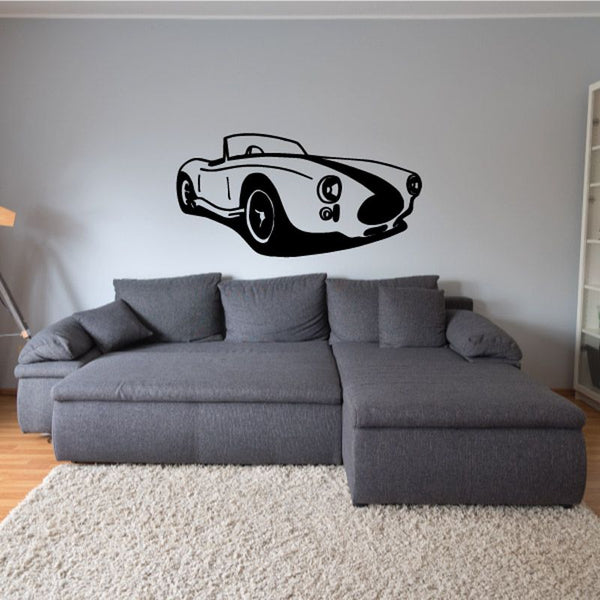 Shelby Cobra car decal featuring a classic white and black racing car.