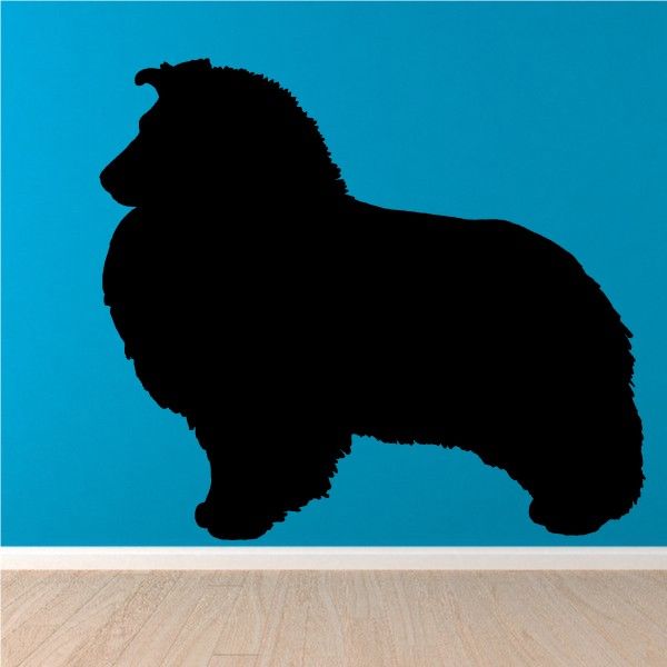 Shetland Sheepdog decal with solid black side-profile dog silhouette
