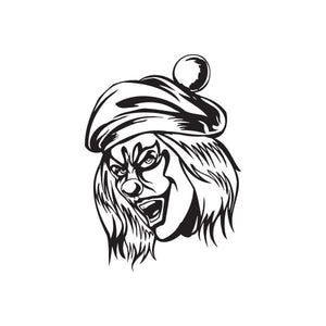 Golf hat decal featuring a shocked clown face in black line art