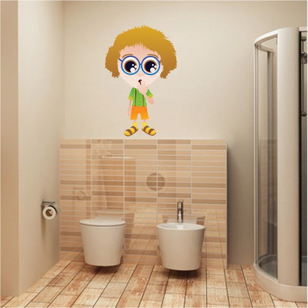 Shocked little girl cartoon sticker with big blue eyes and sandals