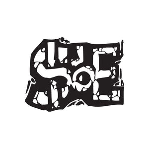 Graffiti-style shoe decal in black with skull and abstract shapes