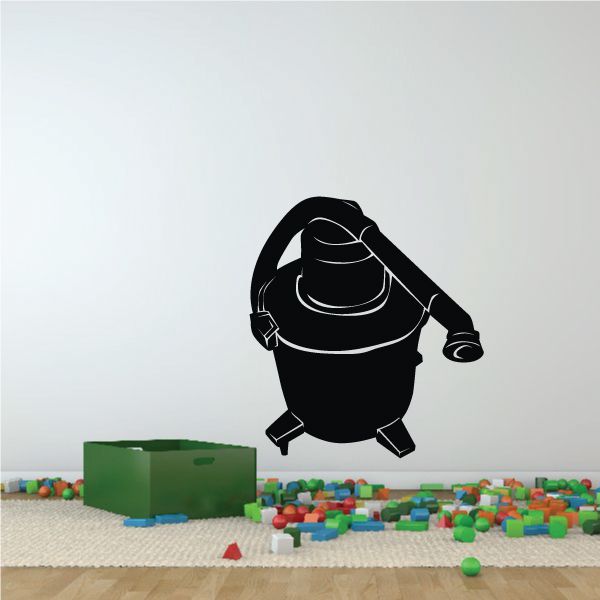 Black vacuum cleaner decal with hose and wheels