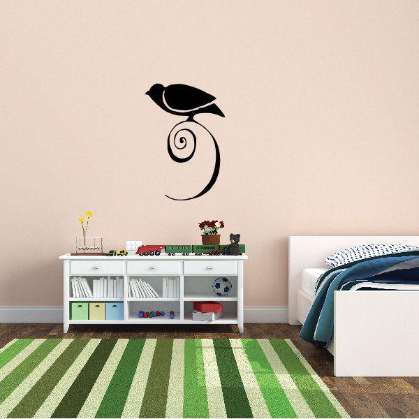 Image of Shore Bird Perched on Swirl Leaf Decal