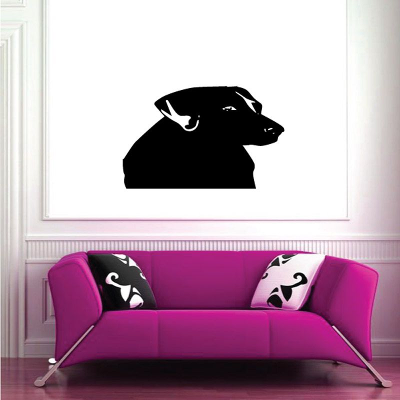 Black short-haired dog head wall decal with ears and muzzle, facing right