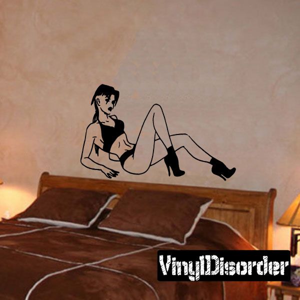 Reclining woman in bikini and heels wall decal, black line art