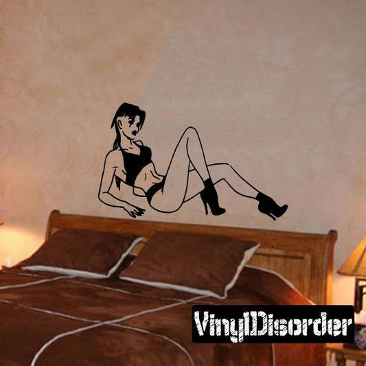 Image of Short Hair Reclining Woman in Bikini and Heels Decal