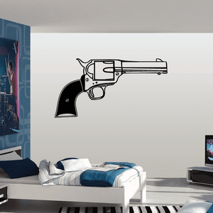 Revolver detail decal with black and white gun illustration