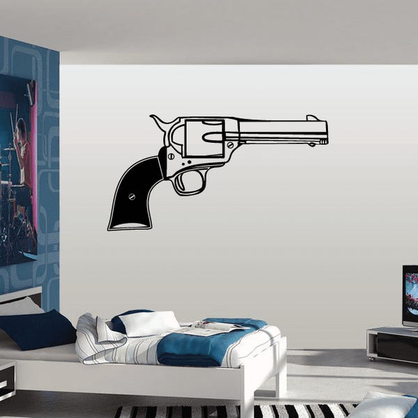 Revolver detail decal with black and white gun illustration