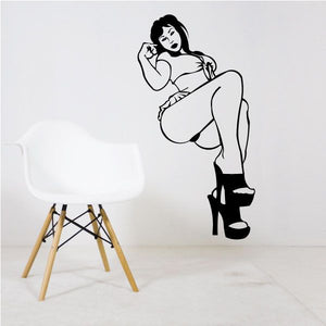 Short skirt woman decal with high heels, black silhouette wall sticker