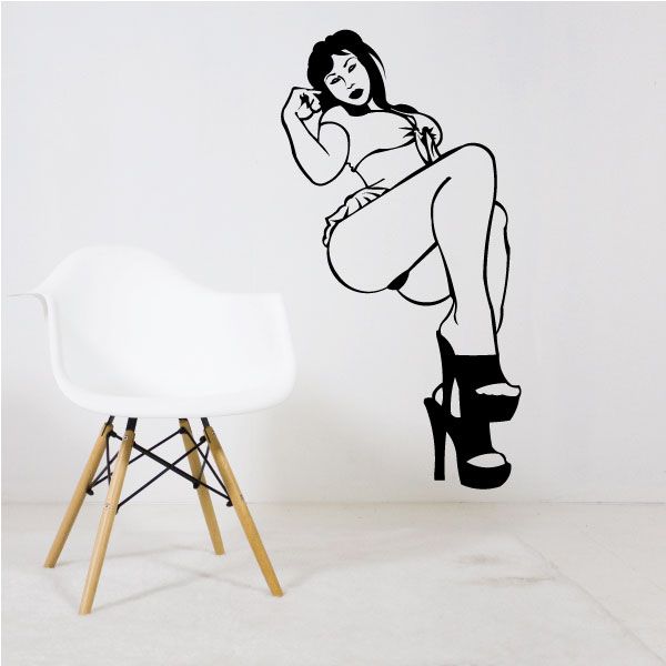 Short skirt woman decal with high heels, black silhouette wall sticker