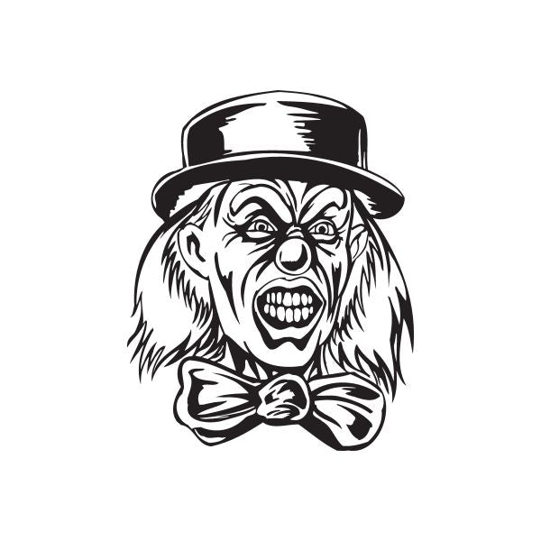Clown head decal with short top hat, black-and-white laughing face