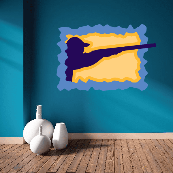 Duck hunter shotgun sticker with purple and yellow duck silhouette