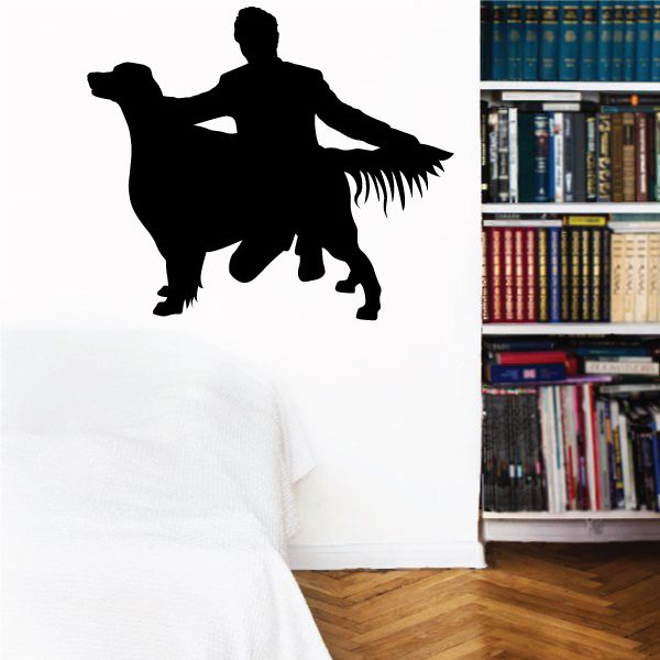 Black show dog decal silhouette of handler with dog on white shirt