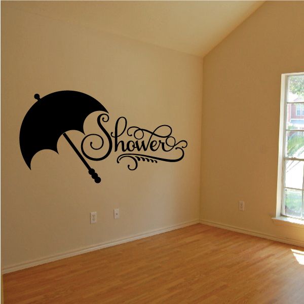 Shower wedding umbrella wall decal in black with 'Shower' script and umbrella outline