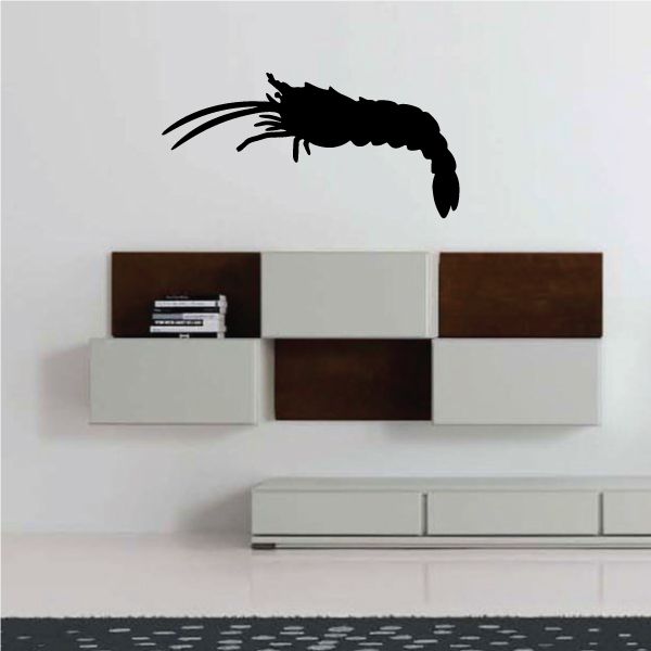 Shrimp silhouette wall decal, black prawn figure with curved tail