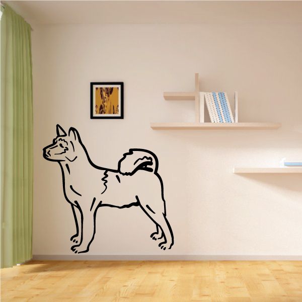 Siberian Husky outline wall decal, black line art of standing dog with raised paw